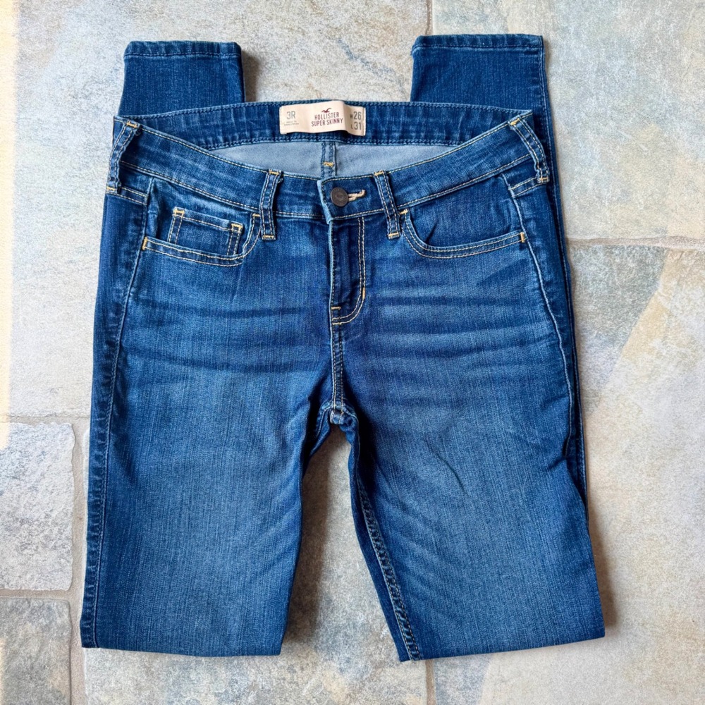 RARE Y2K Hollister Super Skinny Low Rise Stretch Jeans - Med Wash 2000s Vintage